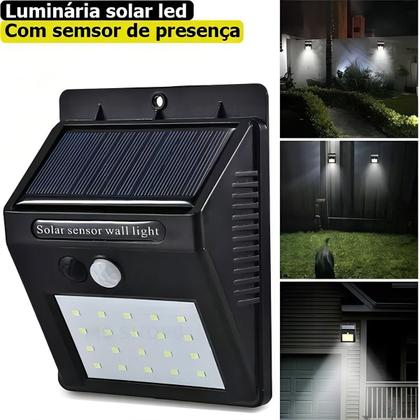 Imagem de Kit 5 Luminaria Solar Luz Led Com Sensor Presença Automático Estrutura Preto