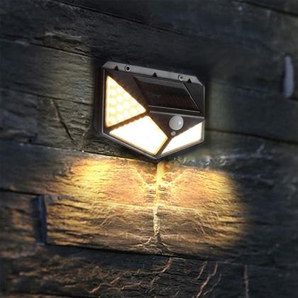 Imagem de Kit 5 Luminarias Solar De Parede 100 Leds Com Sensor de Movimento Preta
