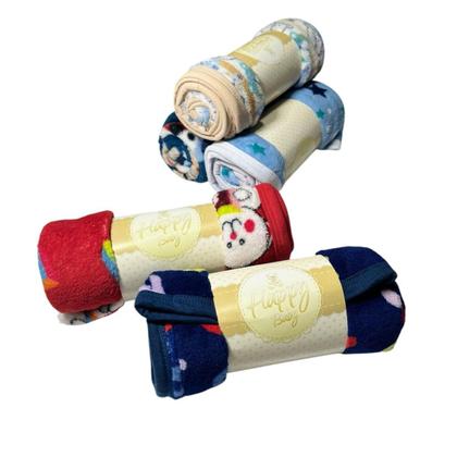 Imagem de Kit 5 Mantas Cobertor Estampado Para Bebê Mantinha Microfibra Infantil Com Viés Sortidas 85x80cm