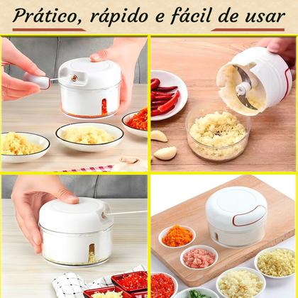 Imagem de Kit 5 mini processadores picador de verdura e legumes Cortador de alho e cebola 2 Lâminas Inox