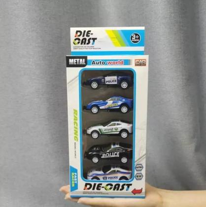Imagem de Kit 5 Miniaturas Carrinhos Corrida Polícia Fricção Diecast