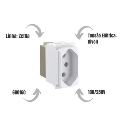 Imagem de Kit 5 Mód Tomada 2P+T 10A Branco Borne Parafuso Zeffia Pial