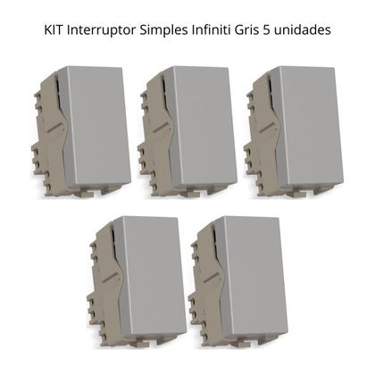 Imagem de Kit 5 Módulo Interruptor Simples 10a Gris Infiniti Margirius