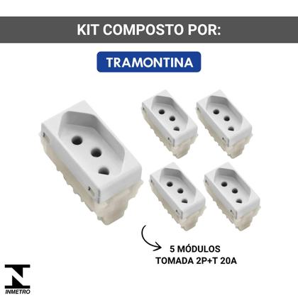 Imagem de Kit 5 Módulos de Tomada 2p+T 20a/250v Branco Tramontina