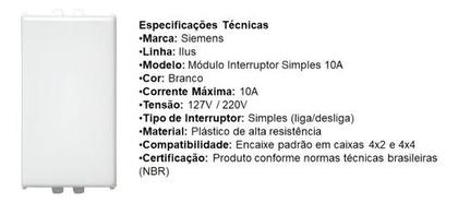 Imagem de Kit 5 Modulos Interruptor Simples 10a Soprano Siemens Ilus