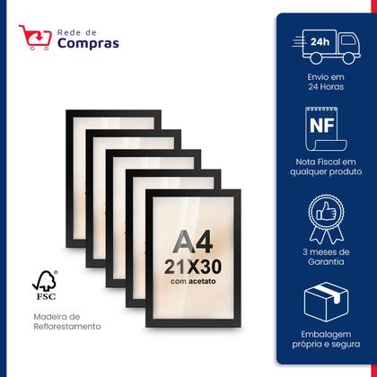 Imagem de Kit 5 Molduras Certificado Fotos Decoração Parede Quadro