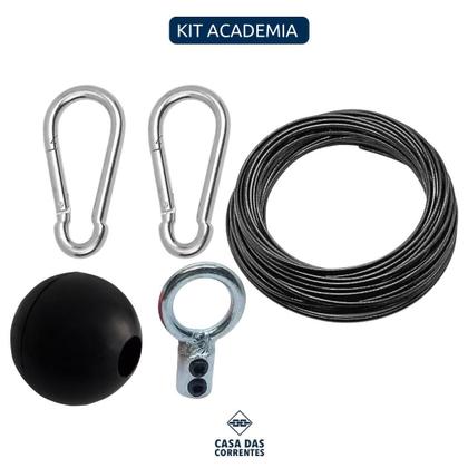 Imagem de Kit 5 Mts Cabo Aço+ Mosquetões+ Bolinha+ Terminais Academia