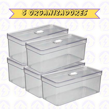 Imagem de Kit 5 Organizadores Elegance Retangular Com Tampa Resistente
