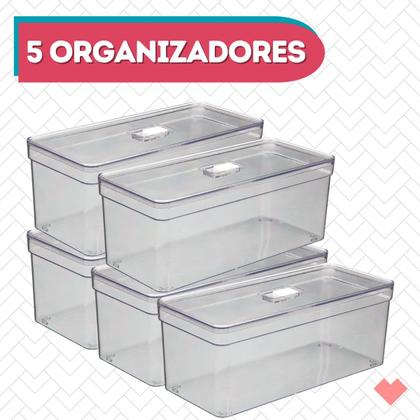 Imagem de Kit 5 Organizadores Transparente Com Tela Retangular Grande