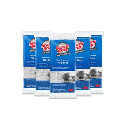 Imagem de Kit 5 Pacotes Esponjas Fibra Scotch Brite Azul 3M Não Risca
