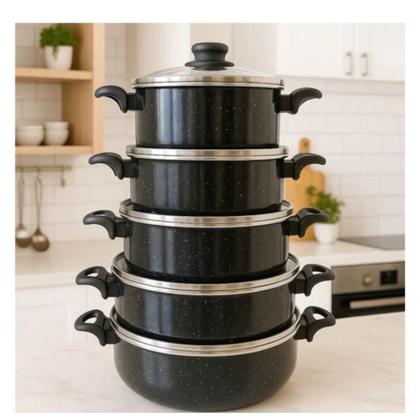 Imagem de Kit 5 Panelas Com Tampa De Vidro Alumínio Grosso - Preto