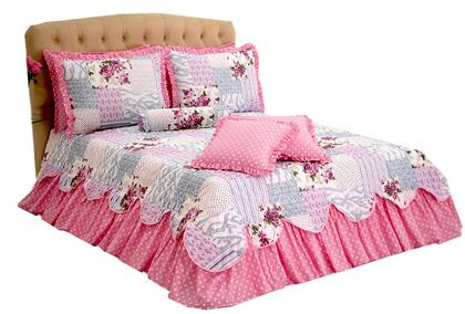 Imagem de Kit 5 Pçs Cobre Leito Colcha Casal King Belize com Babados