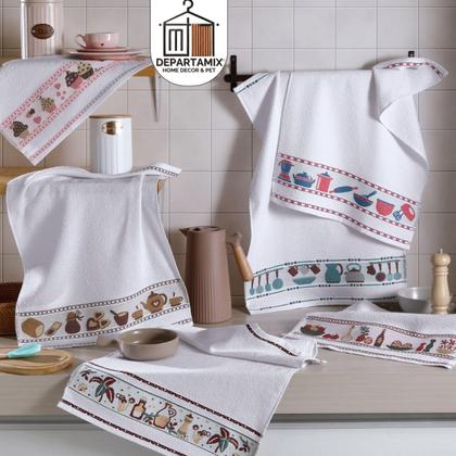 Imagem de Kit 5 Pçs Pano de Copa para Cozinha Felpudo com Barrado Estampado Sortido