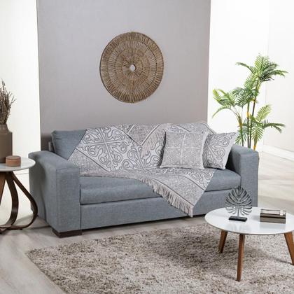 Imagem de Kit 5 Pçs Xale para Sofá e Almofadas Cheias Grécia Jacquard 1,35x1,35m com Franja