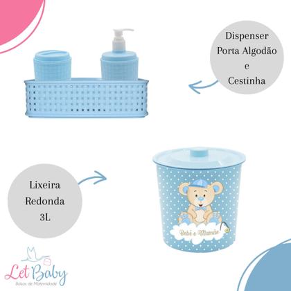 Imagem de Kit 5 Peças c/ Cesto Roupas Bebê Organizador Caixa Rattan Lixeira de Quarto Infantil Kit higiene