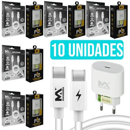 Imagem de Kit 5 Peças Carregadores Tipo C Para Tipo C Com Fonte Turbo Resistente Bivolt 