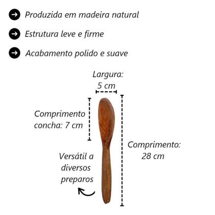 Imagem de Kit 5 Pecas Colher de Pau Reforcada Madeira 28cm Utensilio para Cozinha Colher de Pau