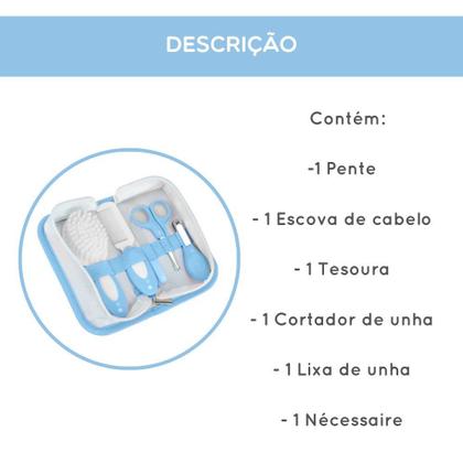 Imagem de Kit 5 peças Cuidados E Higiene Bebê pente, Escova, Tesoura, Cortador De Unha e Lixa Necessaire Estojo Cor Azul Pimpolho