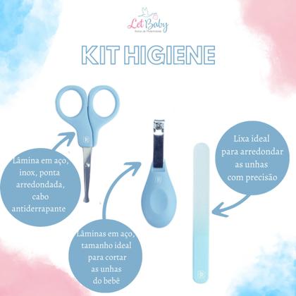 Imagem de Kit 5 Peças Higiene do Bebê Pimpolho Escova Pente Tesourinha Cortador de unhas Infantil Azul