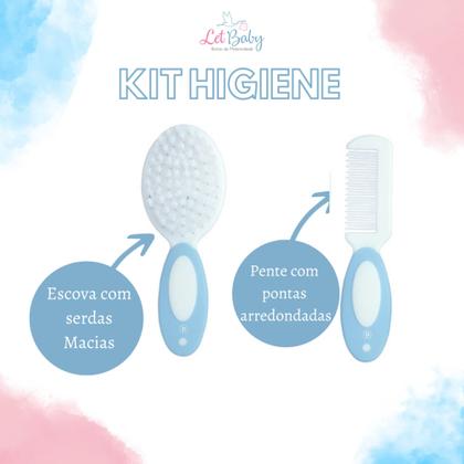 Imagem de Kit 5 Peças Higiene do Bebê Pimpolho Escova Pente Tesourinha Cortador de unhas Infantil Azul