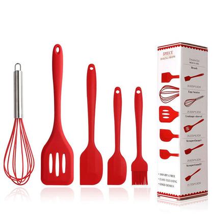 Imagem de Kit 5 Peças Jogo De Utensílios Cozinha Em Silicone Servir Colher Concha Fouet Espátula