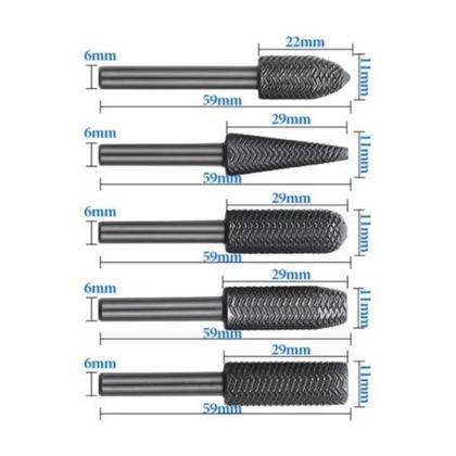 Imagem de Kit 5 Peças Lima Profissional Rotativa Para Aço 6 Mm