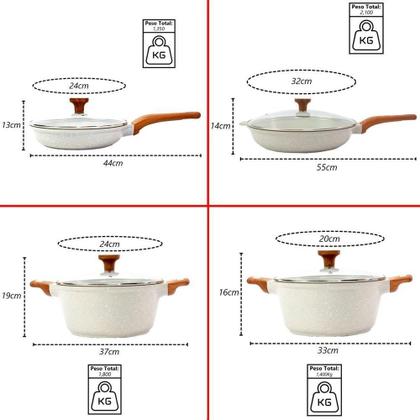 Imagem de Kit 5 PeçasCaçarolas Frigideiras Antiaderente Temperatti Bianco