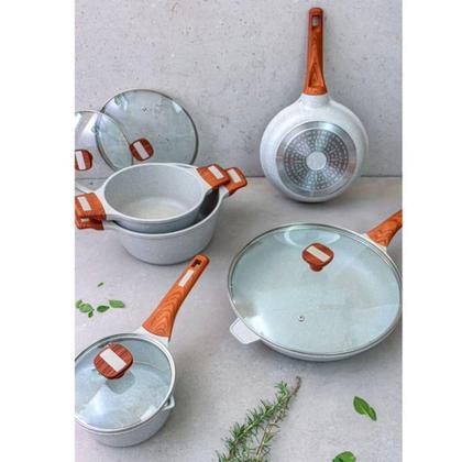 Imagem de Kit 5 PeçasCaçarolas Frigideiras Antiaderente Temperatti Bianco