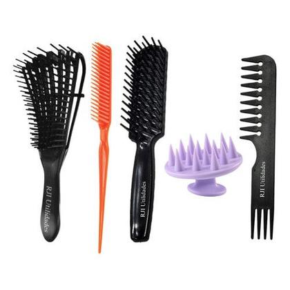Imagem de Kit 5 Pentes, Escova Polvo, Escova Jacaré, Pente Jacaré, Pente 3 Fileiras, Escova Massageadora