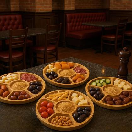 Imagem de Kit 5 Petisqueiras de Bambu Redonda 5 Divisórias 25cm Lyor Round Aperitivos Tábua Servir Petiscos