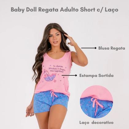 Imagem de Kit 5 Pijama Baby Doll Short Doll Adulto Detalhe No Short Regata Fresquinho Verão