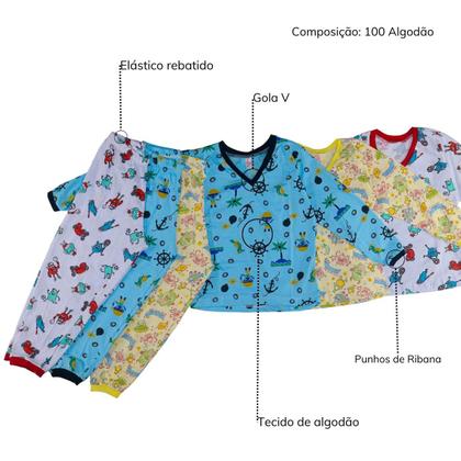 Imagem de Kit 5 Pijama Masculino De Frio Menino Infantil Juvenil Manga Longa 6 8 Anos