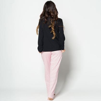 Imagem de Kit 5 Pijamas Longo Feminino Estampado Bordado Gola V