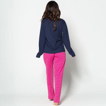 Imagem de Kit 5 Pijamas Longo Feminino Estampado Bordado Gola V