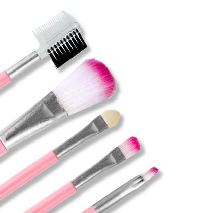 Imagem de Kit 5 Pincéis Maquiagem Rosa Rosto Make-Up Pó Sombra Batom