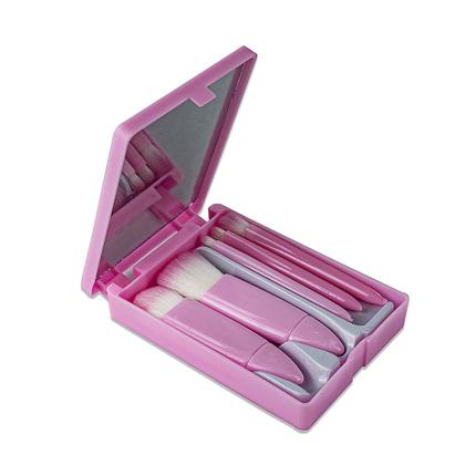 Imagem de Kit 5 Pincel Maquiagem Pó Compacto Base Corretivo Batom Bolsa Estojo Pequeno Espelho Make Cerdas Macias