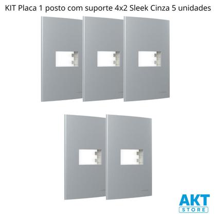 Imagem de Kit 5 Placa 4x2 1 Posto Cinza com Suporte Sleek Margirius