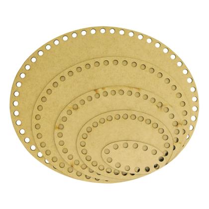 Imagem de Kit 5 Placa Base Oval Cesto Fio de Malha Croche Mdf Madeira
