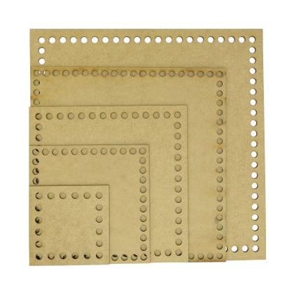 Imagem de Kit 5 Placa Base Quadrada Cesto Fio de Malha Croche Mdf Madeira