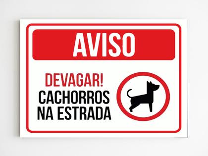 Imagem de kit 5 Placas de aviso devagar cachorros na estrada mdf