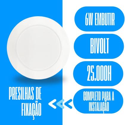 Imagem de Kit 5 Plafon Embutir 6w Luminária Led Redondo Bivolt Elgin