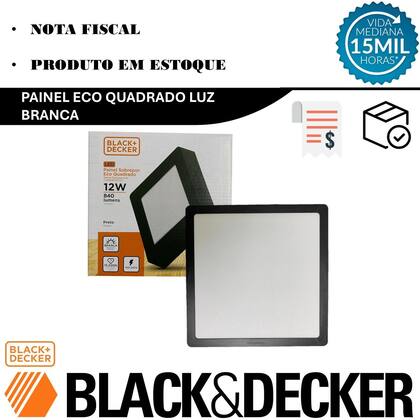 Imagem de Kit 5 Plafon Quadrado Sobrepor 12w Preto Branco Frio 6500k