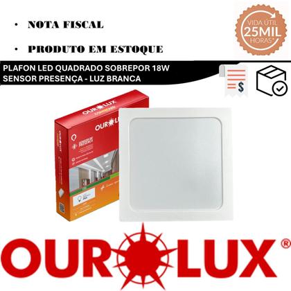 Imagem de Kit 5 Plafon Quadrado Sobrepor 18w Com Sensor Presença 6500K