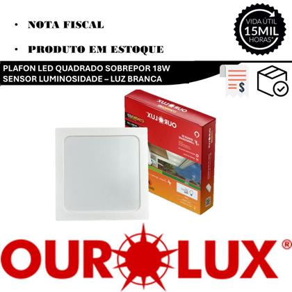 Imagem de Kit 5 Plafon Quadrado Sobrepor 18w Sensor Luminosidade 6500K