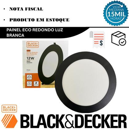 Imagem de Kit 5 Plafon Redondo Embutir 12w Preto Branco Frio 6500K
