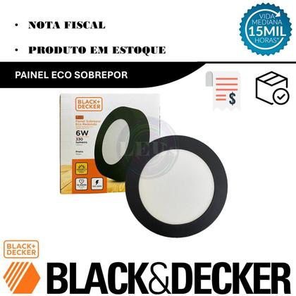 Imagem de Kit 5 Plafon Redondo Sobrepor 6w Preto Branco Quente 3000K