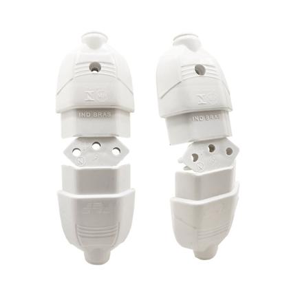 Imagem de Kit 5 Plugue Pino Macho 2p+t 10A Oco Branco Com Inmetro 110V/220V Bivolt