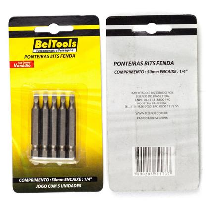 Imagem de Kit 5 Ponta Bit Fenda CV 50mm x 1/4 x 3,5mm Beltools
