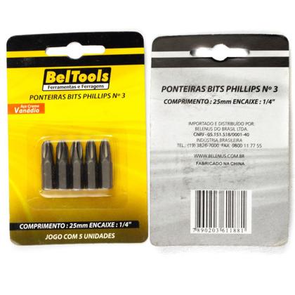Imagem de Kit 5 Ponta Bit Phillips CV 25mm x 1/4 x N3 Beltools