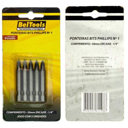 Imagem de Kit 5 Ponta Bit Phillips CV 50mm x 1/4 x N1 Beltools